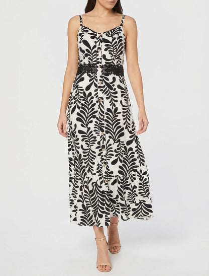Vestido evasé estampado fantasía - Negro