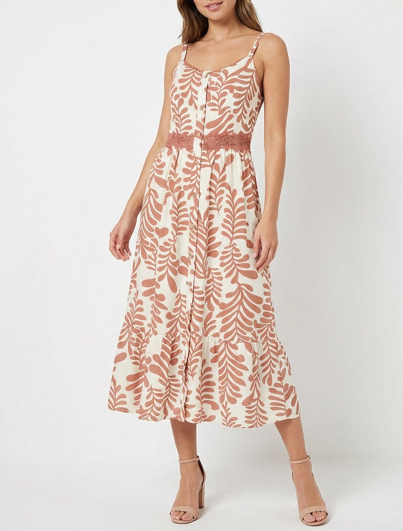 Vestido evasé estampado fantasía - Rosa viejo
