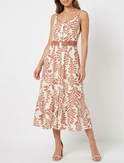 Vestido evasé estampado fantasía - Rosa viejo