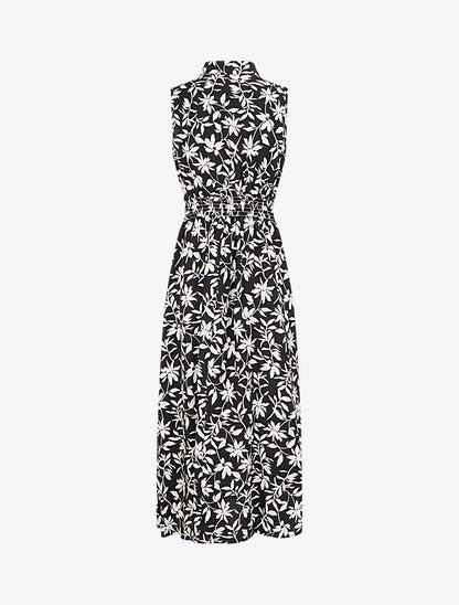 Robe fleurie sans manches à noeud - Noir - 2