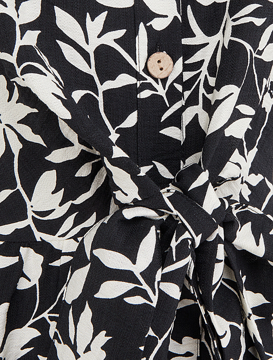 Robe fleurie sans manches à noeud - Noir - 3