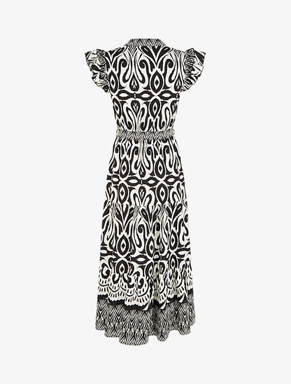 Robe longue graphique coupe évasée - Noir - 2