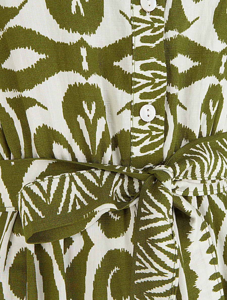 Robe longue graphique coupe évasée - Kaki - 3