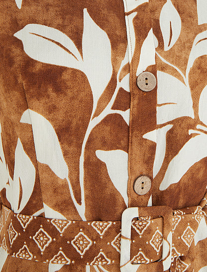 Robe chemise imprimé fleurs tropicales - Camel - 3