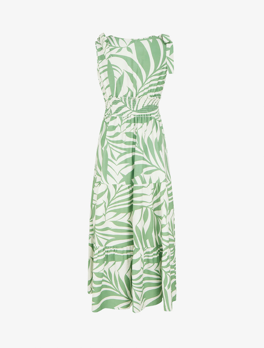 Robe imprimé feuillages à bretelles à noeud - Vert - 2