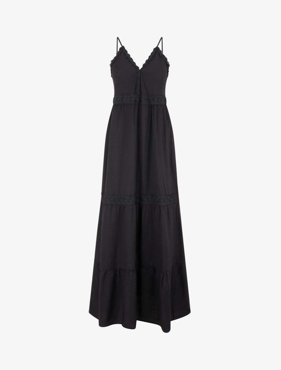 Robe élastiquée à empiècements en crochet - Noir - 1