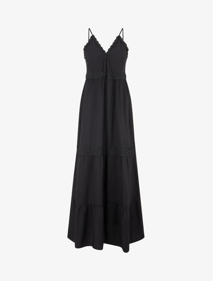 Robe élastiquée à empiècements en crochet - Noir - 1
