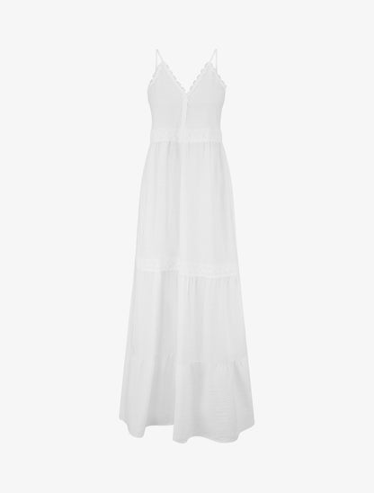Robe élastiquée à empiècements en crochet - Blanc - 1