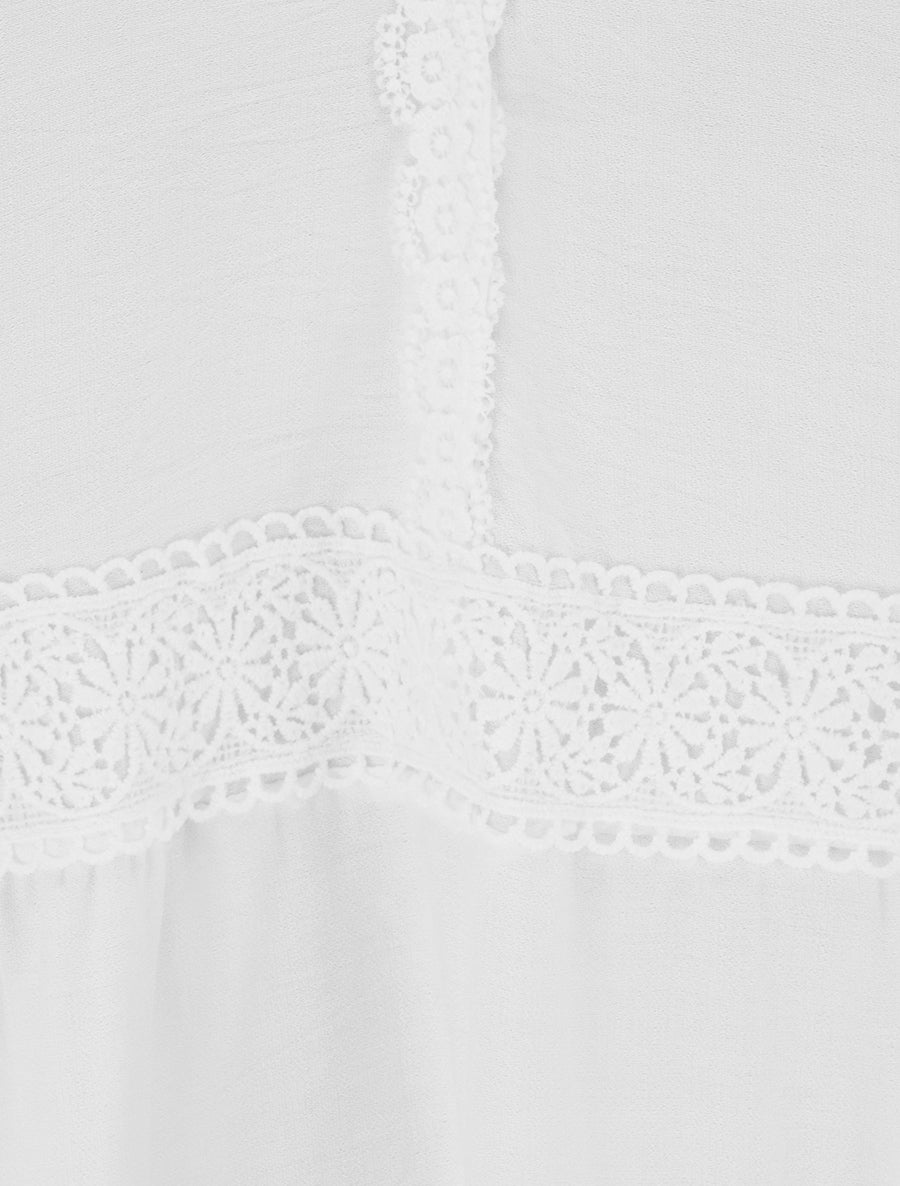 Robe élastiquée à empiècements en crochet - Blanc - 3