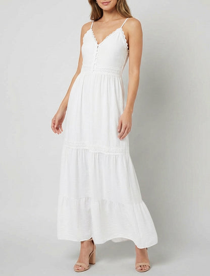 Vestido elástico con inserciones de crochet - Blanco