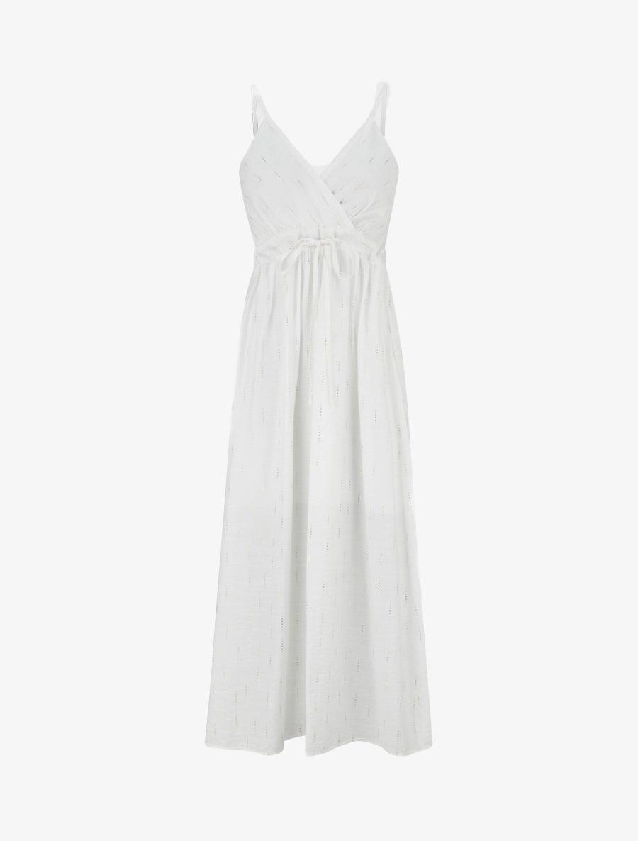 Robe élastiquée unie à détail irisé - Blanc - 1