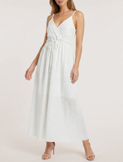 Vestido elástico liso con detalle irisado - Blanco