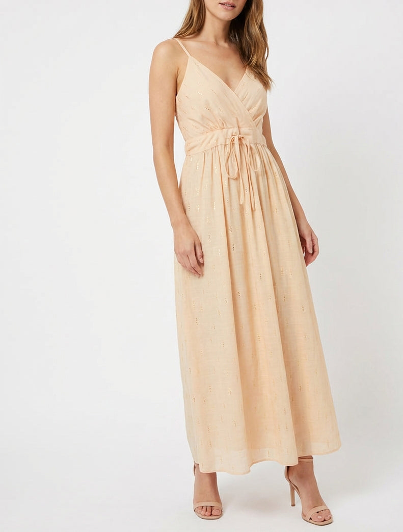 Vestido elástico liso con detalle irisado - Rosa salmón