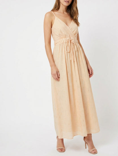 Vestido elástico liso con detalle irisado - Rosa salmón