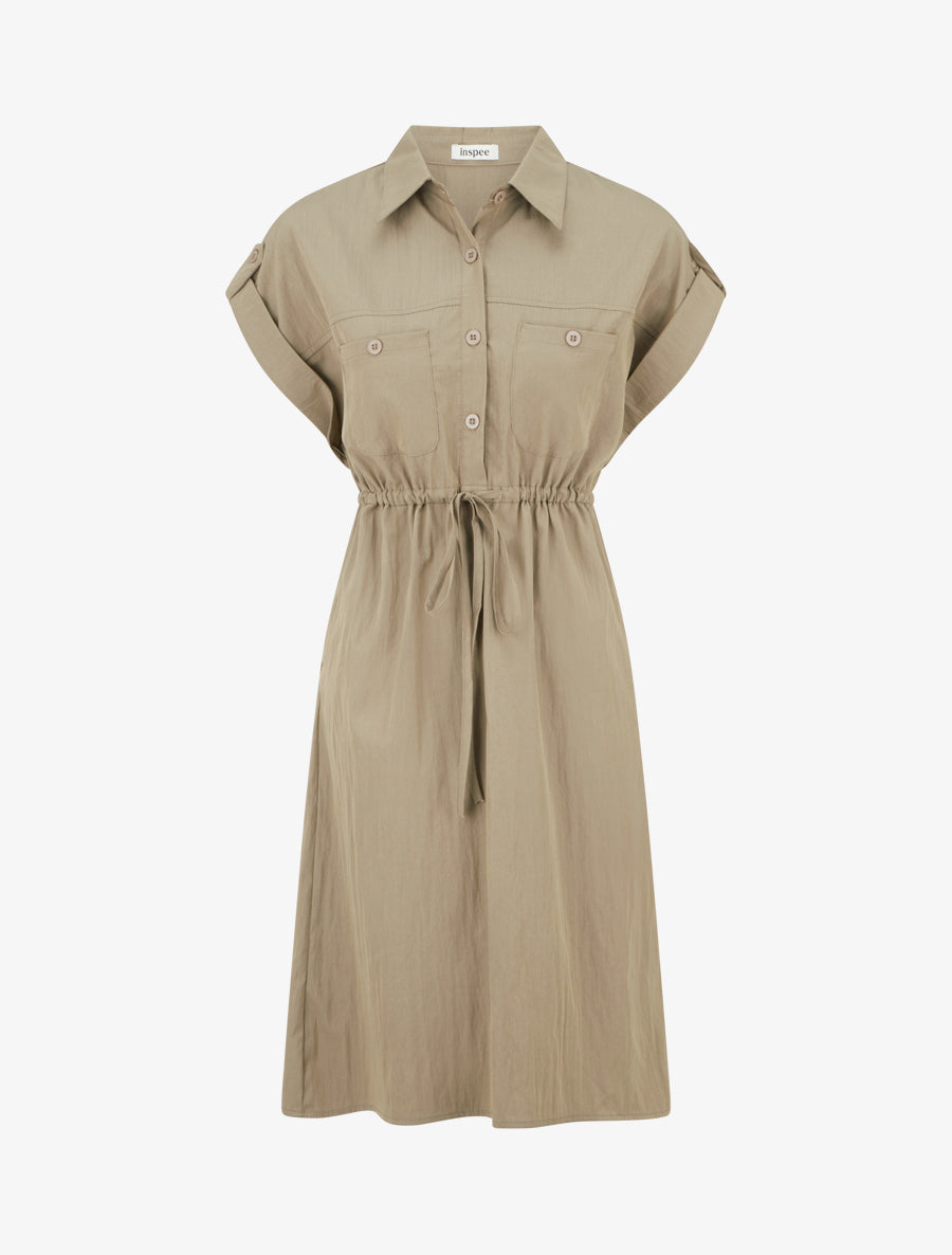 Robe droite unie à manches courtes - Kaki clair - 1