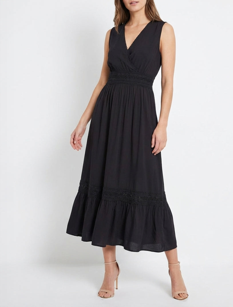 Vestido sin mangas con bordados - Negro