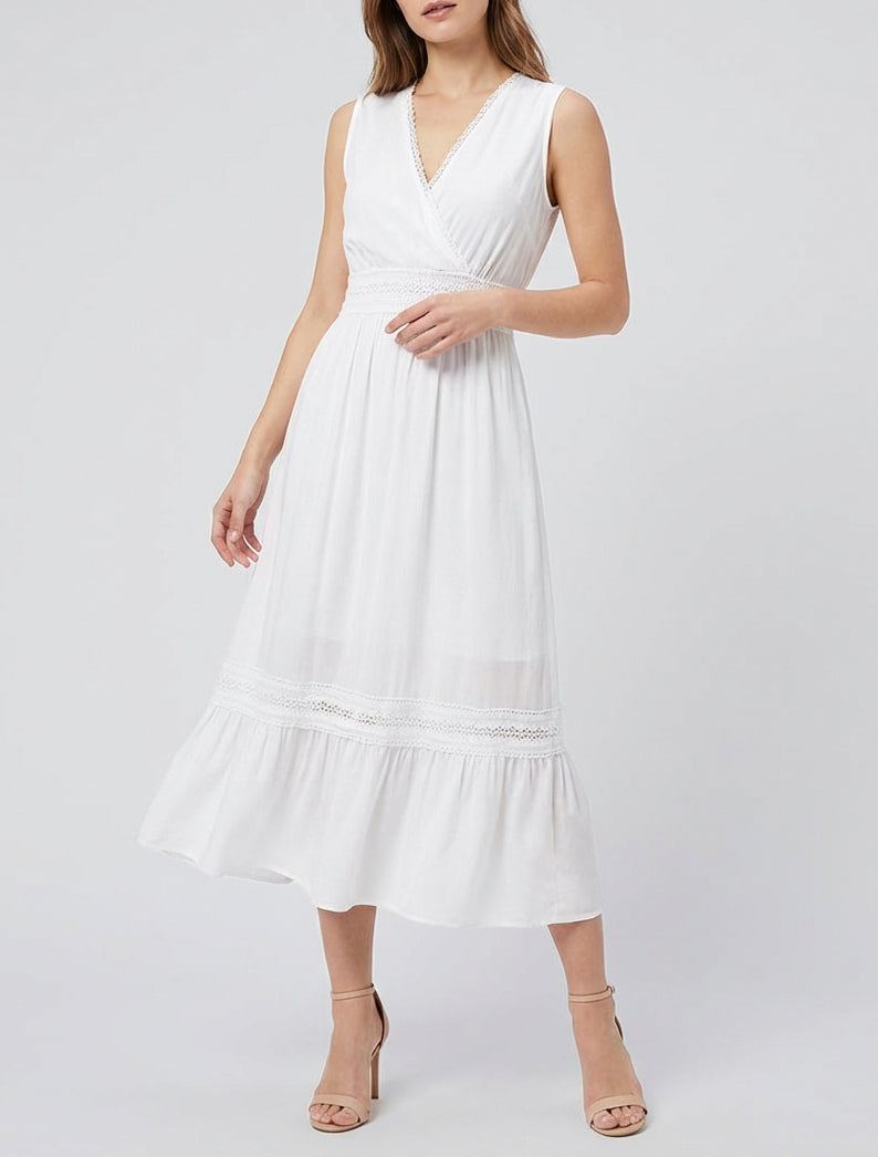 Vestido sin mangas con bordados - Blanco