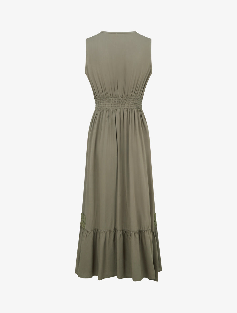 Robe sans manches à broderies - Kaki - 2