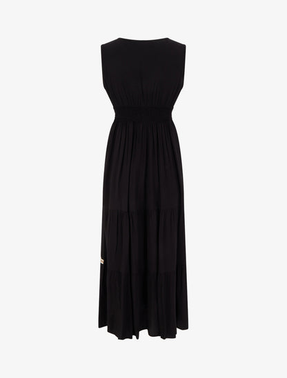 Robe évasée sans manches à col macramé - Noir - 2