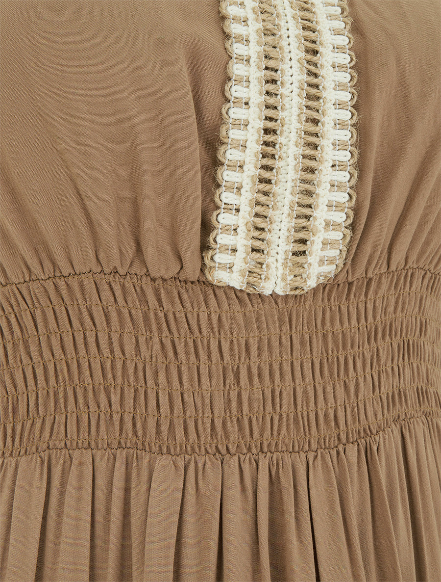 Robe évasée sans manches à col macramé - Marron clair - 3