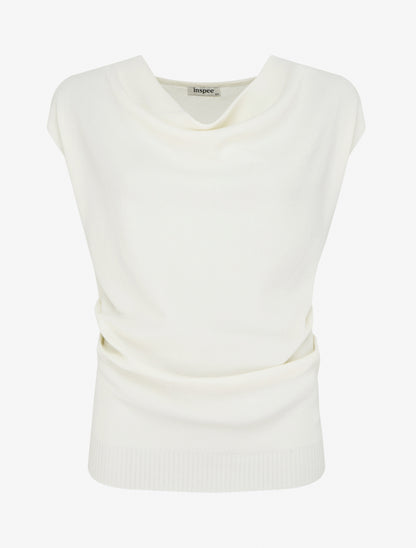 Top uni sans manches à col bénitier - Écru - 1