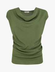 Top uni sans manches à col bénitier - Kaki - 1
