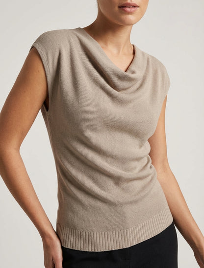 Top sin mangas con cuello drapeado - Topo