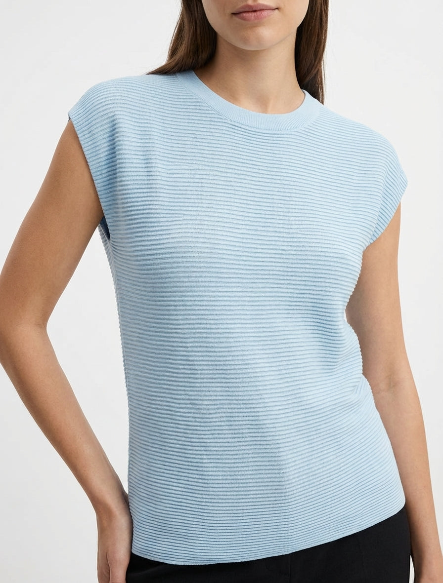 Top texturizado con cuello redondo - Azul cielo