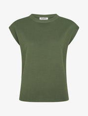 Top uni texturé à col rond - Kaki - 1