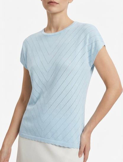 Top calado con cuello redondo - Azul cielo