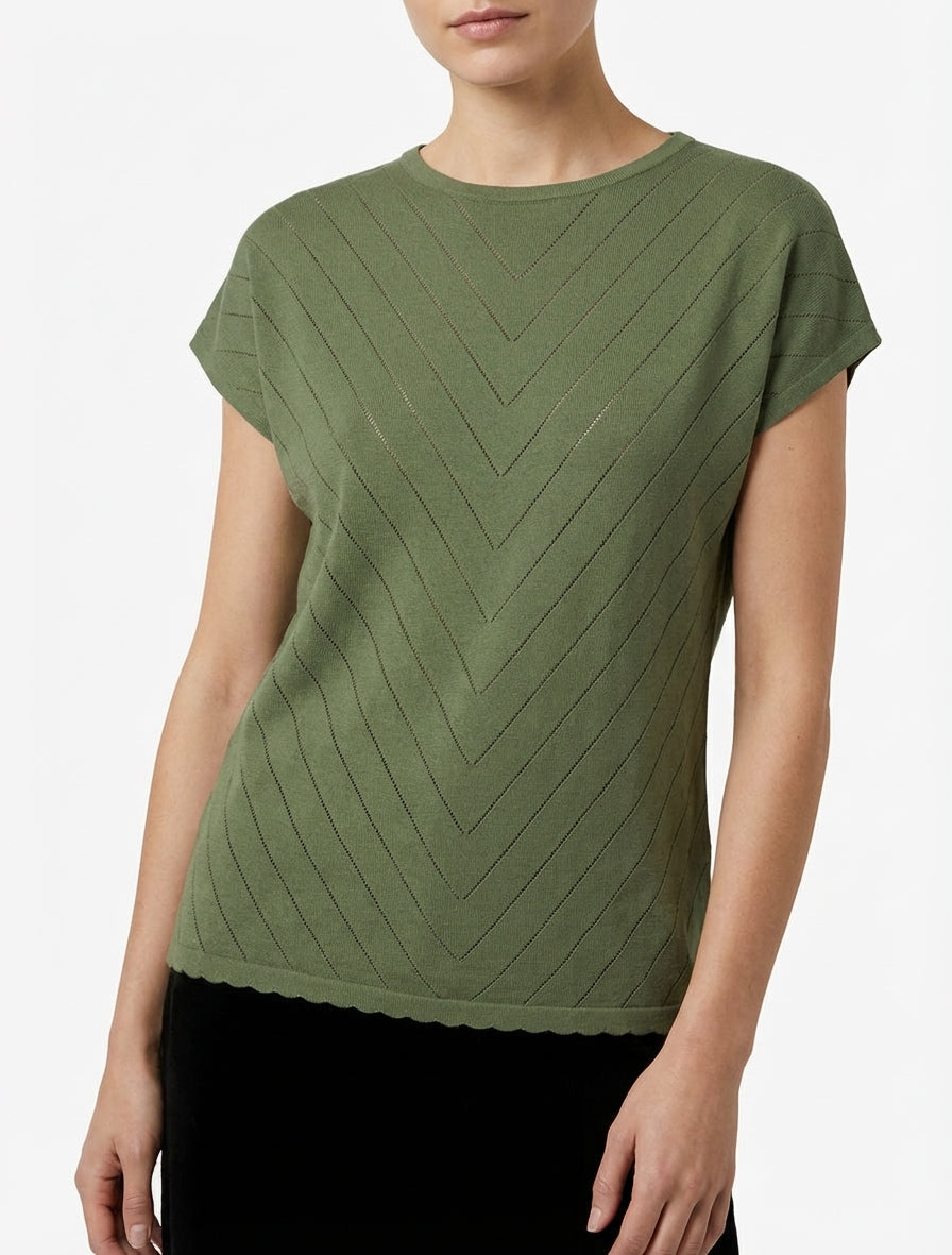 Top calado con cuello redondo - Caqui