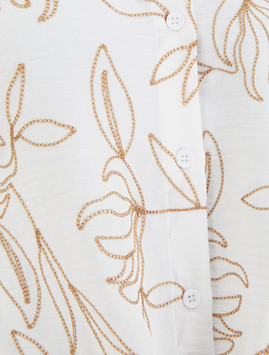 Chemise à nouer à broderies végétales - Écru - 3