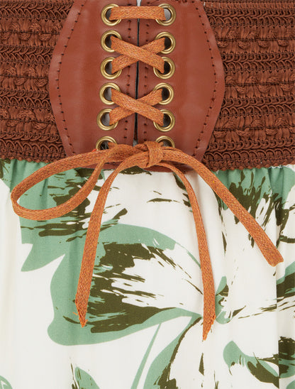 Jupe longue élastiquée imprimé fleuri - Vert - 3