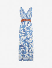 Robe imprimé fleurs tropicales à bretelles à nouer - Bleu clair - 1