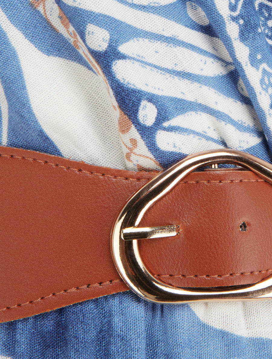 Robe imprimé fleurs tropicales à bretelles à nouer - Bleu clair - 3