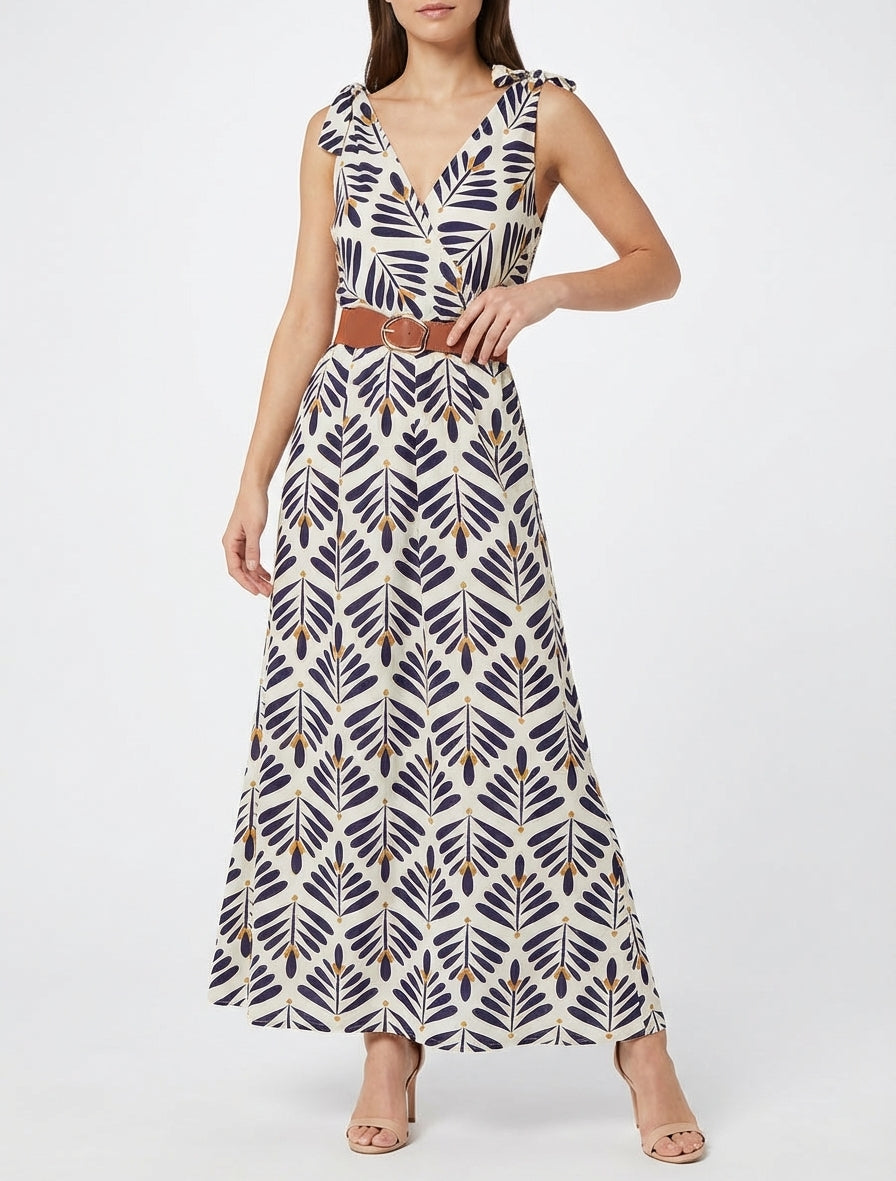 Vestido con estampado gráfico y tirantes para atar - Marine