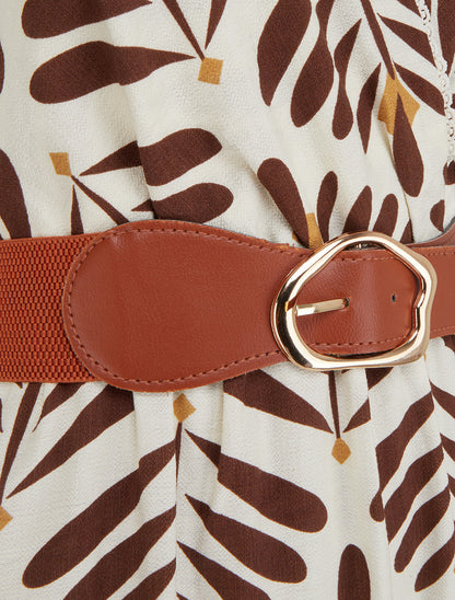 Robe imprimé graphique à bretelles à nouer - Marron - 3