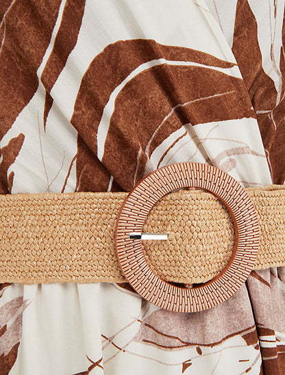 Robe longue évasée sans manches imprimé fantaisie - Marron - 3