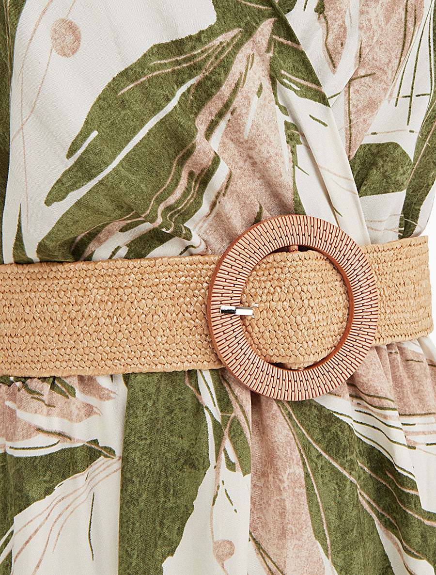 Robe longue évasée sans manches imprimé fantaisie - Kaki - 3