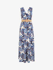 Robe longue évasée sans manches imprimé tropical - Bleu - 1