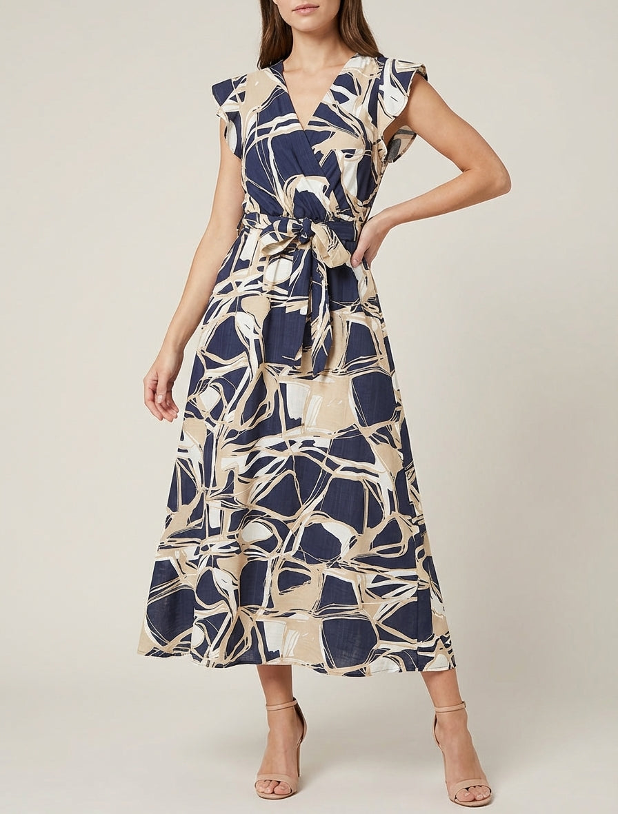 Vestido largo evasé estampado fantasía - Marine