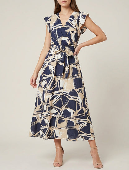 Vestido largo evasé estampado fantasía - Marine