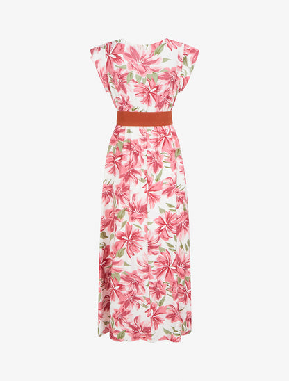 Robe longue imprimé fleuri à manches courtes - Rose - 2