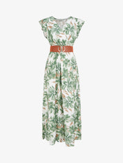 Robe longue imprimé fleuri à manches courtes - Vert - 1