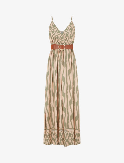 Robe taille élastiquée et imprimé fantaisie - Kaki - 1