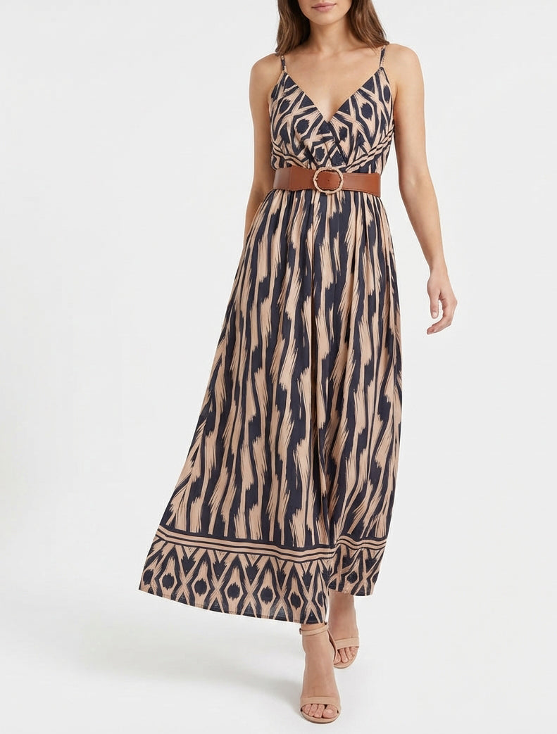 Vestido con cintura elástica y estampado de fantasía - Marine