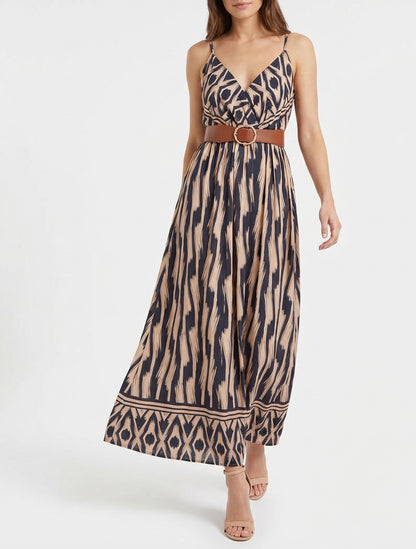 Vestido con cintura elástica y estampado de fantasía - Marine