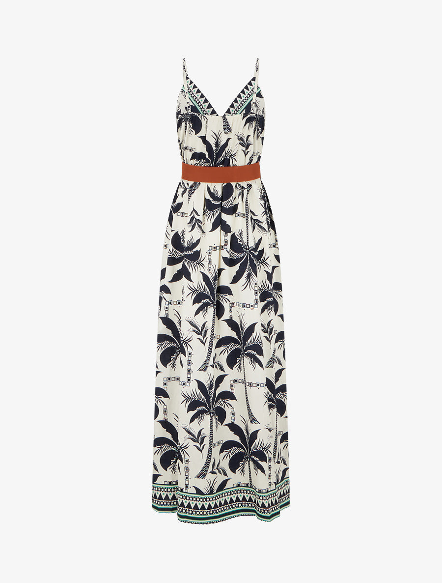 Robe longue à imprimé palmiers - Marine - 2