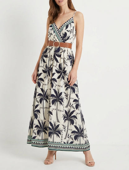 Vestido largo con estampado de palmeras - Marine