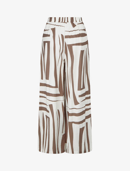 Pantalon ample élastiqué à imprimé graphique - Marron - 2